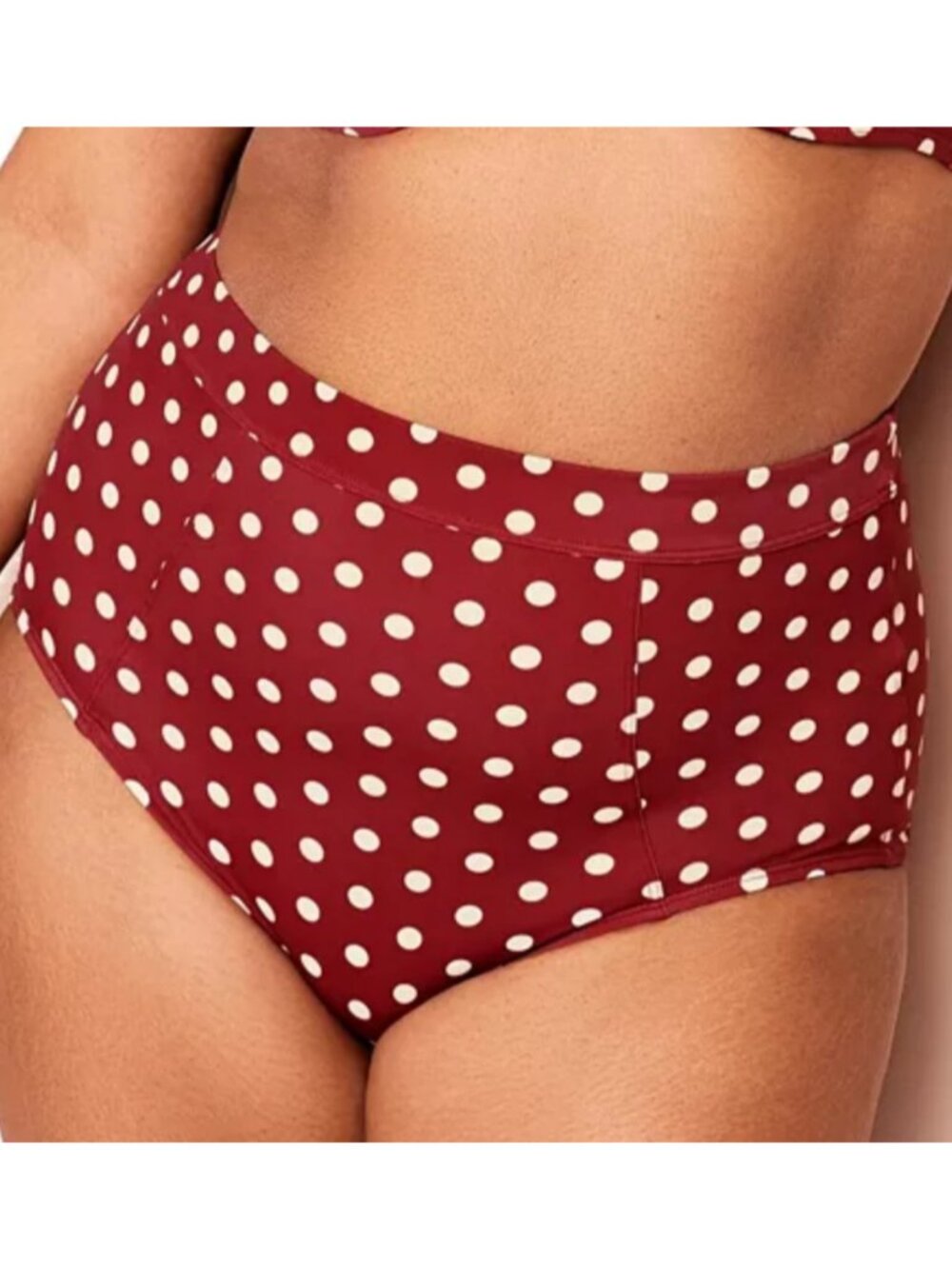 NWT Adore Me Vivien Swimwear High Waist Deep Red Polka Dot Bikini Bottom Plus 4X